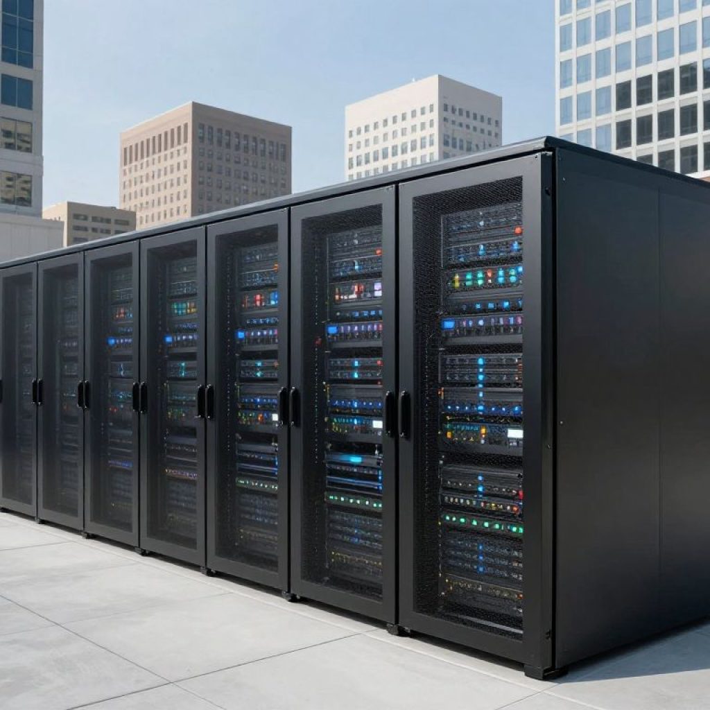 A modern data center in Kansas City, featuring state-of-the-art technology and urban infrastructure.
