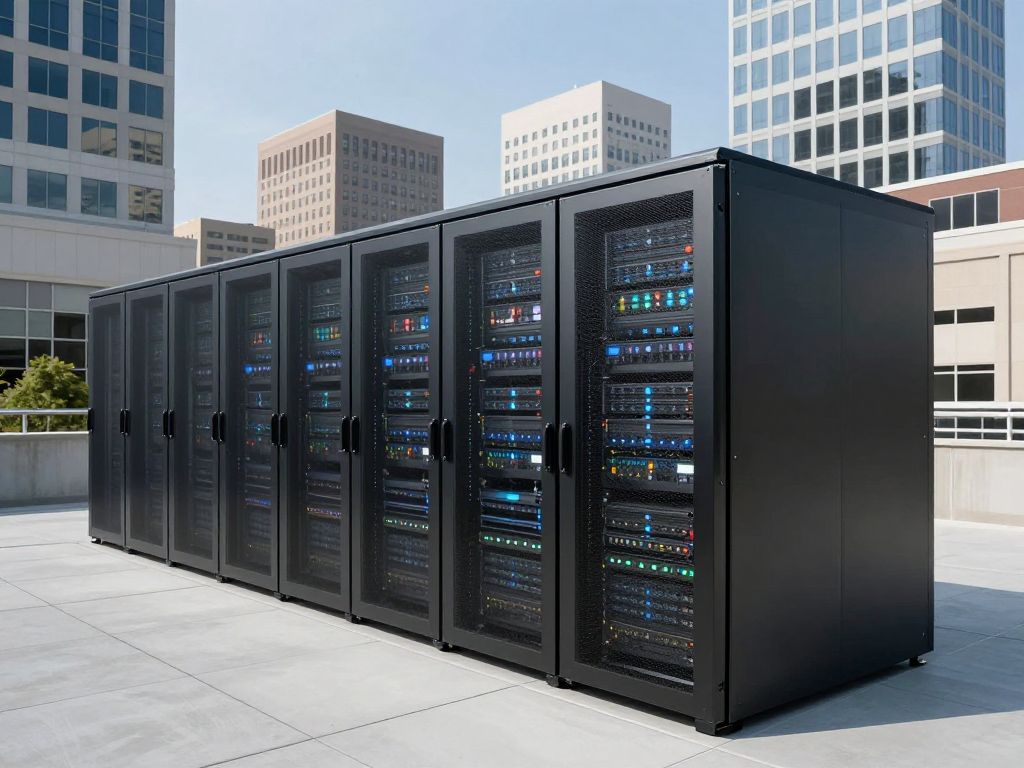 A modern data center in Kansas City, featuring state-of-the-art technology and urban infrastructure.
