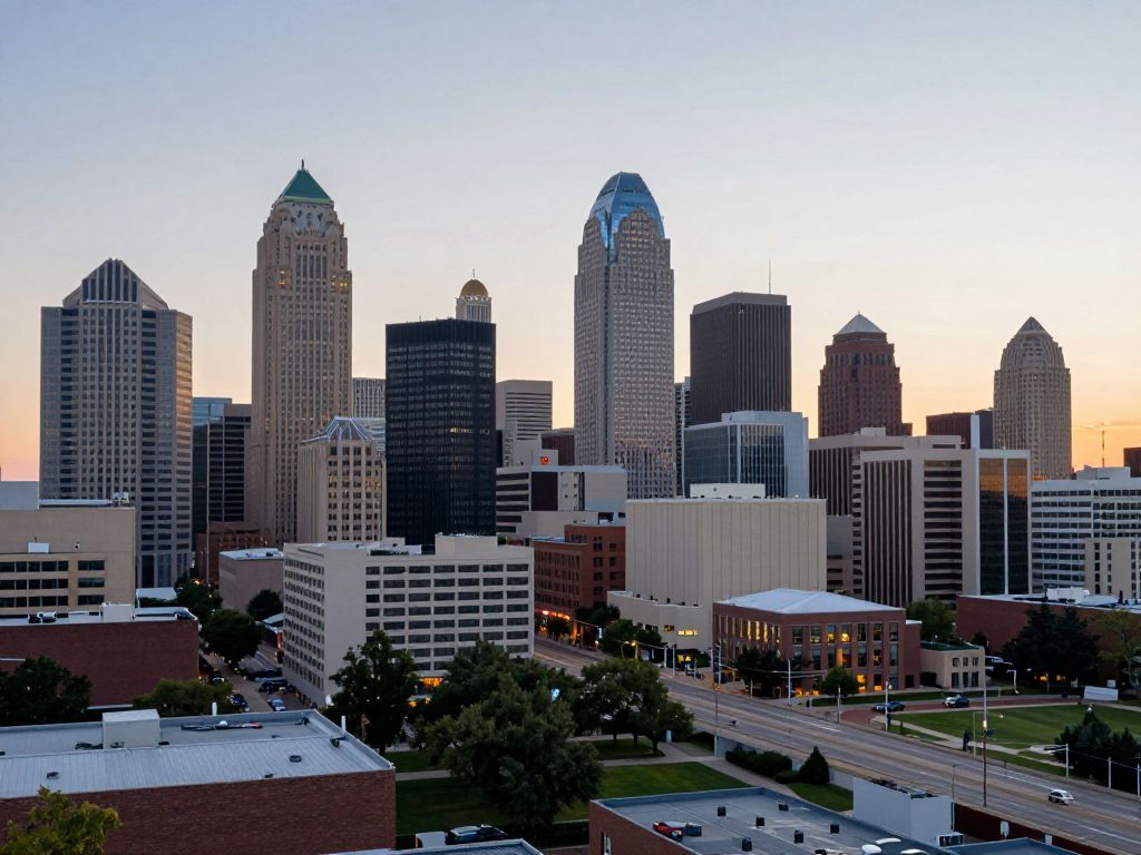 Skyline of Kansas City, MO during sunset