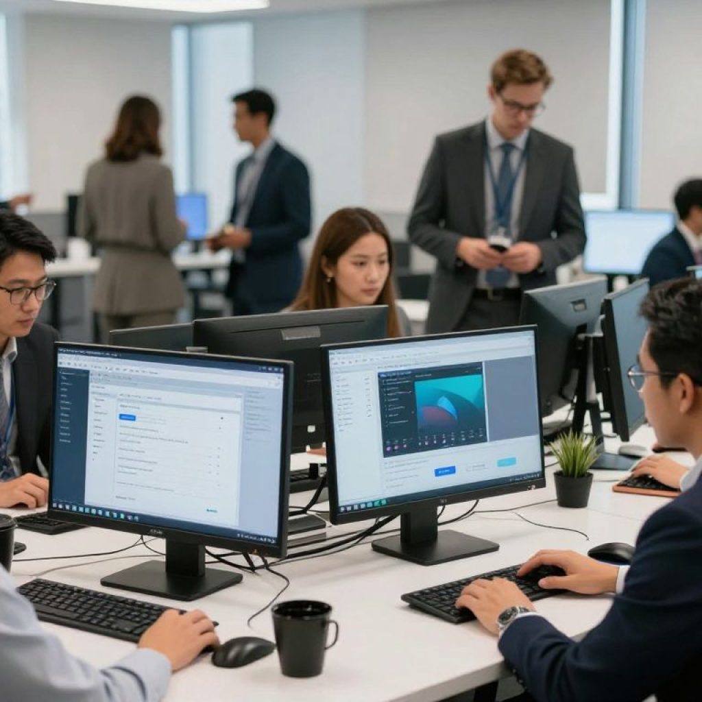 Entrepreneurs working with AI tools in a Kansas City office