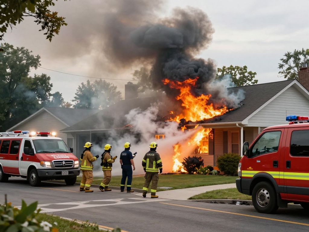 Firefighters extinguishing a house fire in Kansas City