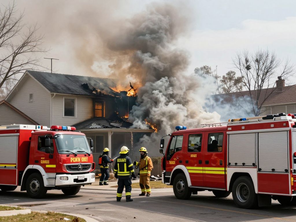 Emergency responders at the scene of a residential fire in Kansas City.