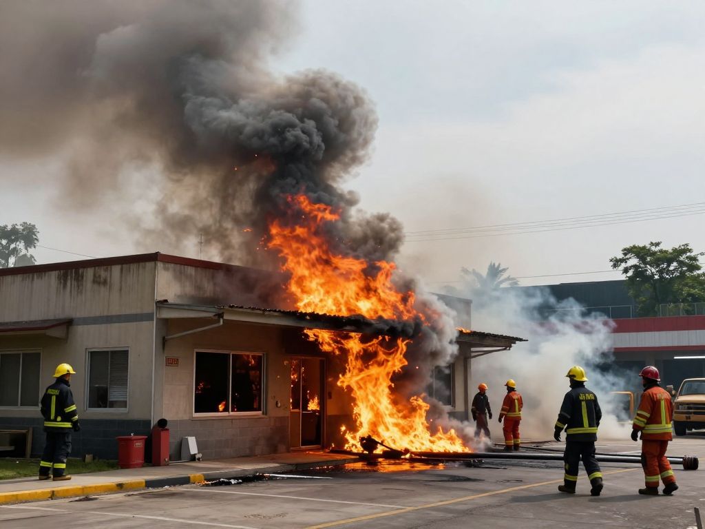 Firefighters battling a blaze at a two-story business building in Kansas City.