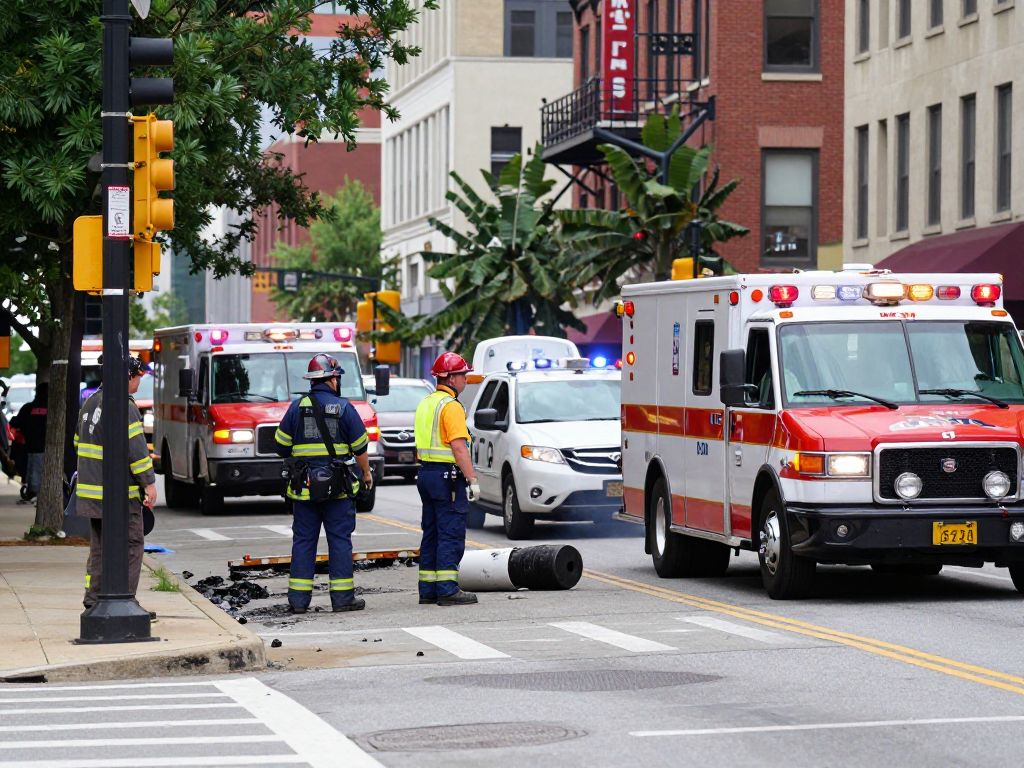 Emergency services responding to a gas leak in downtown Kansas City
