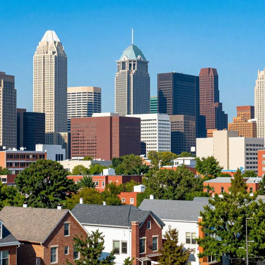 A scenic view of Kansas City with homes and the skyline, representing the housing market.
