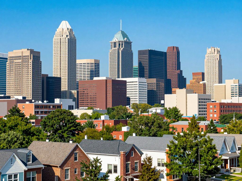 A scenic view of Kansas City with homes and the skyline, representing the housing market.