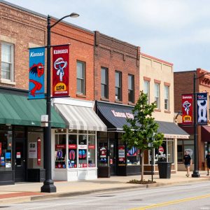 Kansas City street with local businesses adjusting after Chiefs playoff season