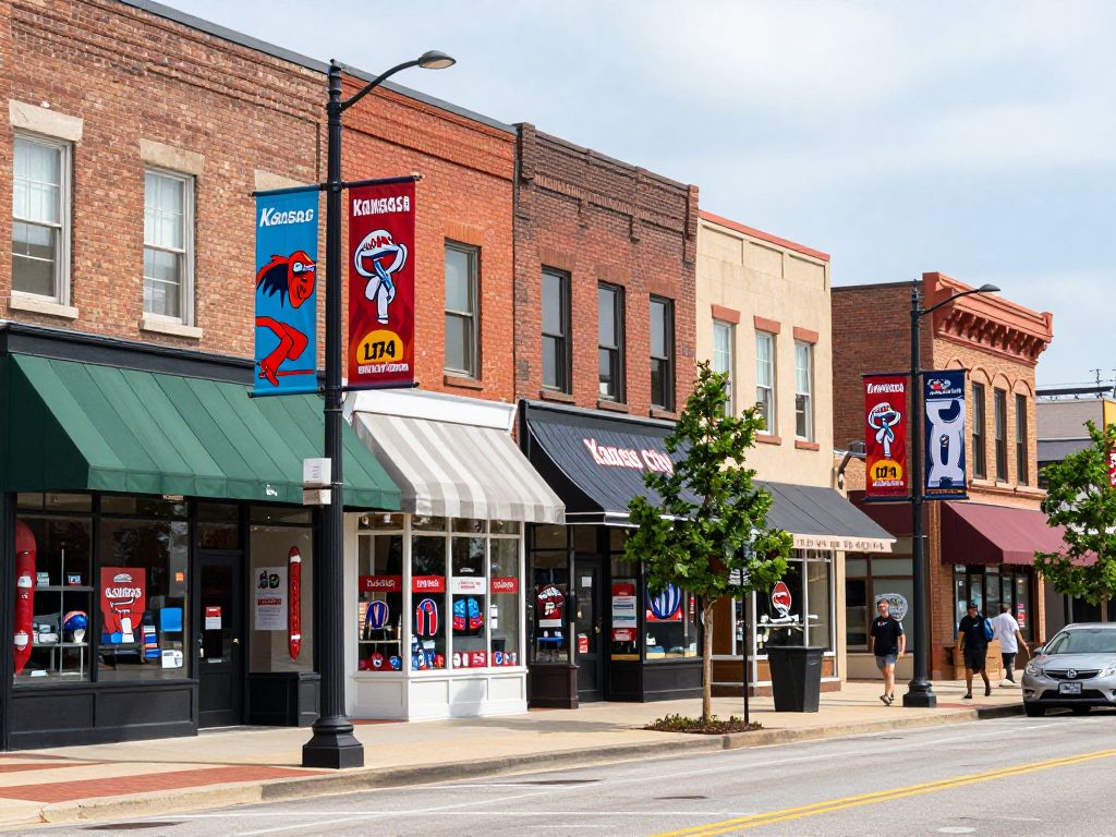 Kansas City street with local businesses adjusting after Chiefs playoff season