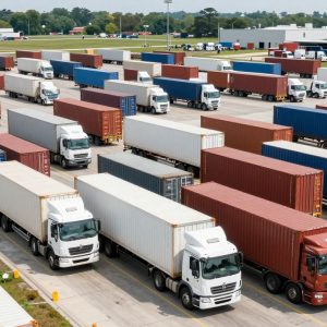 Trucks and containers at Kansas City's logistics hub