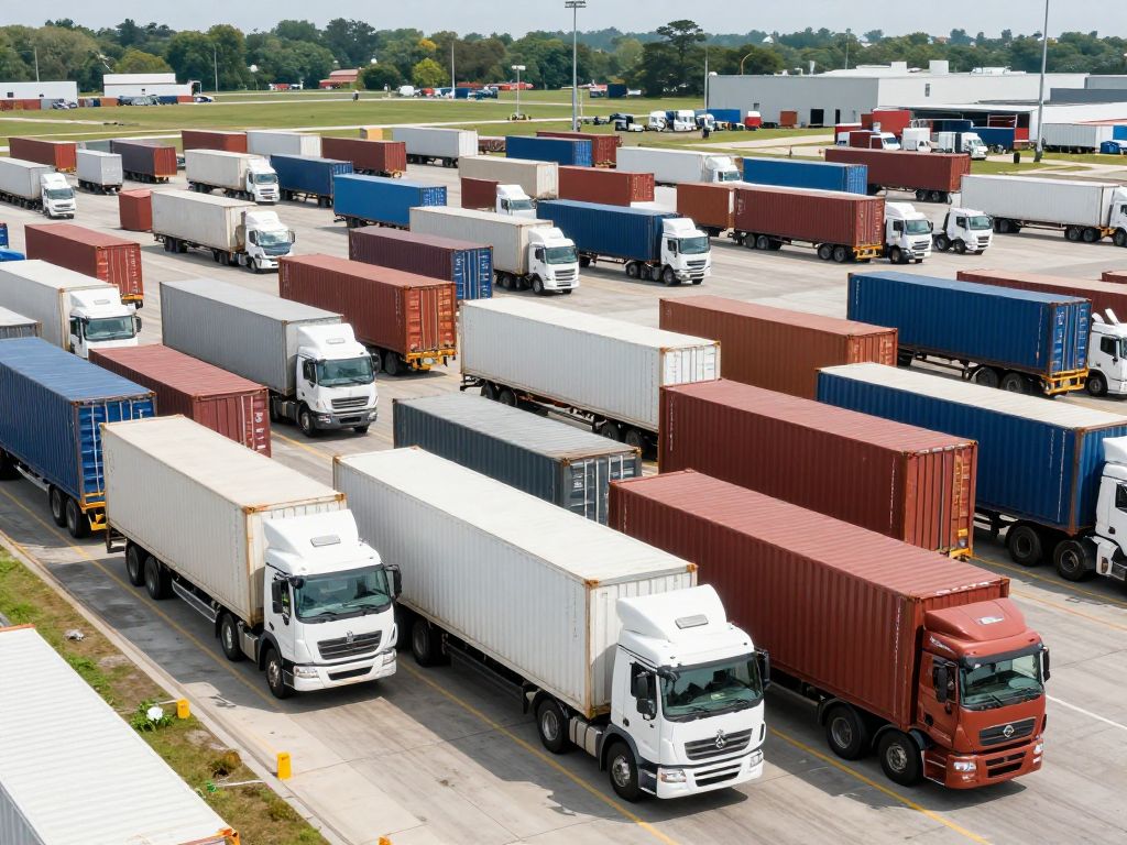 Trucks and containers at Kansas City's logistics hub