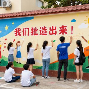 Colorful mural created by volunteers in a Kansas City school