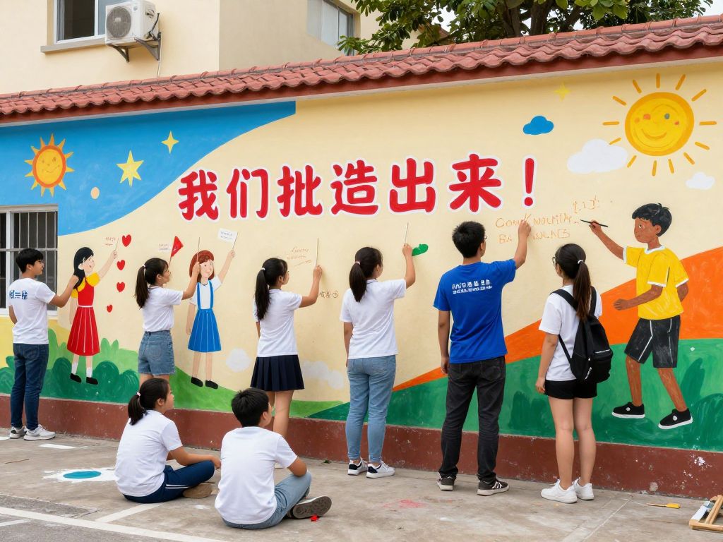 Colorful mural created by volunteers in a Kansas City school