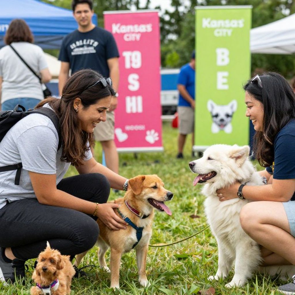 Family engaging with a pet during the Kansas City pet adoption event.