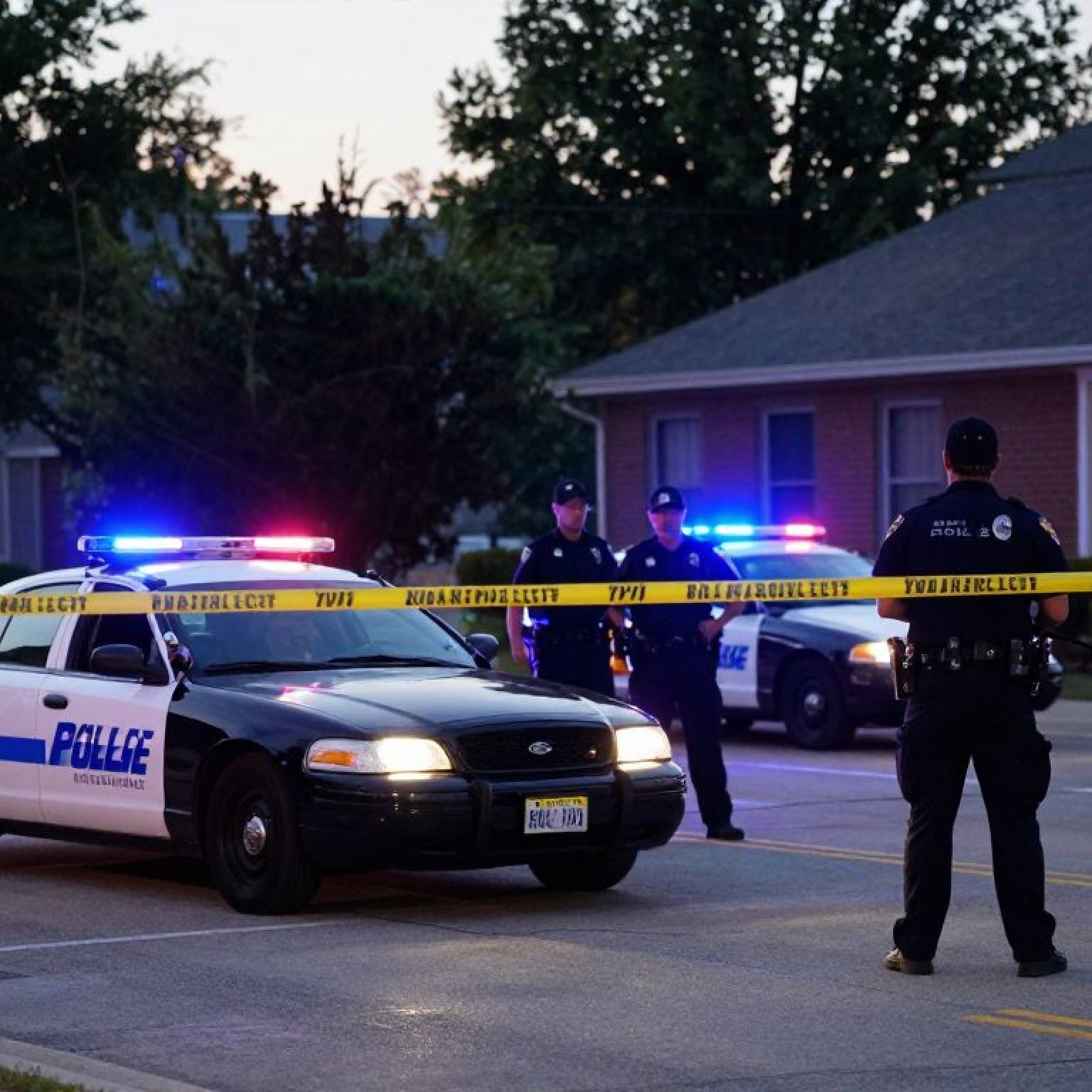 Kansas City police officers at the scene of an armed carjacking.