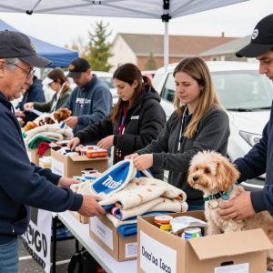 Community members donating items for Project Pet Warmth in Kansas City.