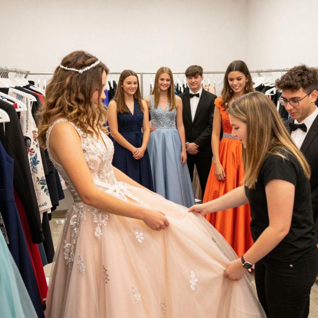 Teens choosing formal wear at a Kansas City nonprofit prom event