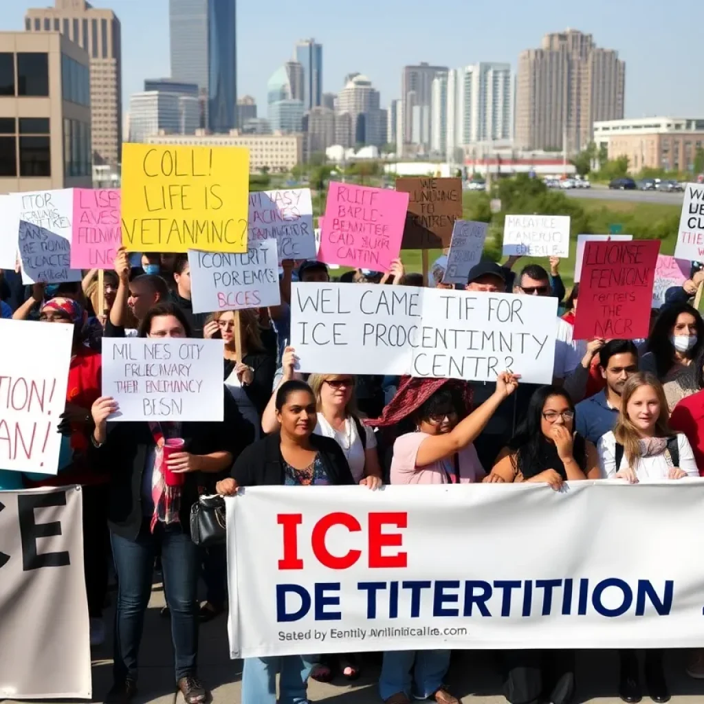 Community members in Kansas City protesting against the proposed ICE detention center.