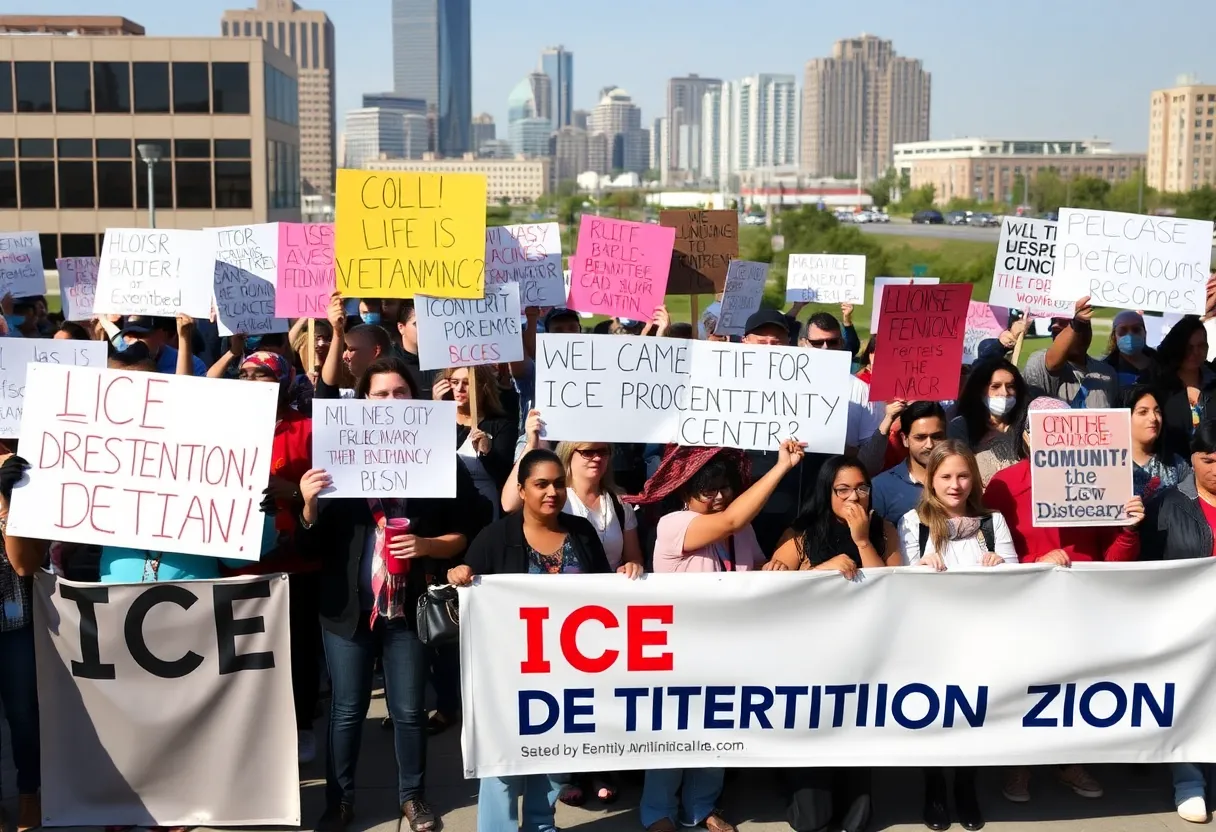 Community members in Kansas City protesting against the proposed ICE detention center.