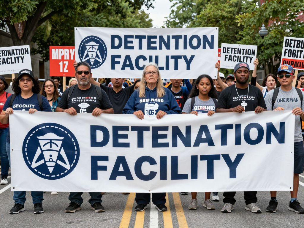 Community members protesting against the proposed ICE detention facility in Kansas City