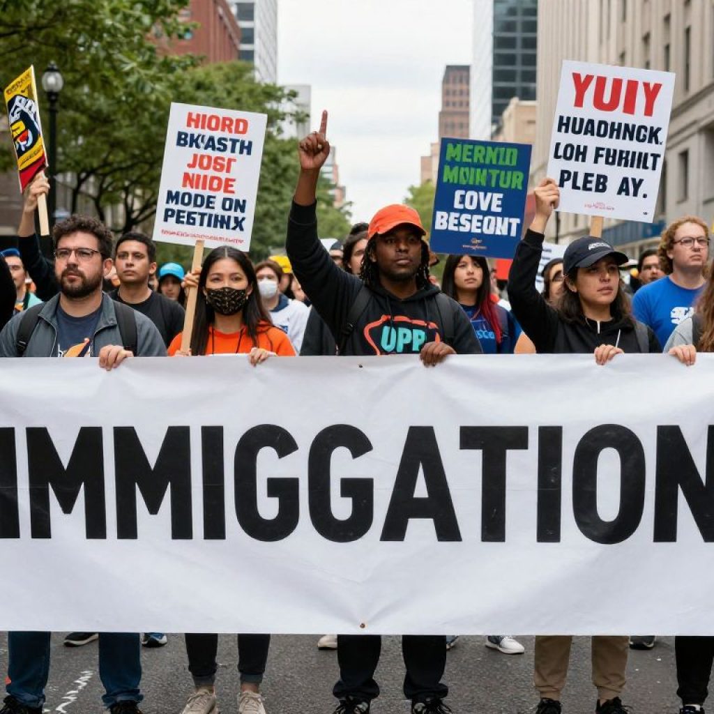 Citizens gathered in Kansas City peacefully protesting for immigration rights.