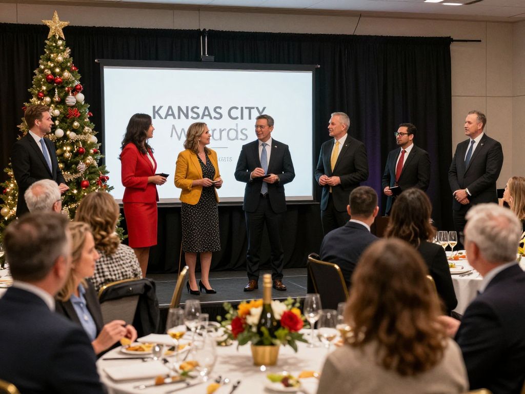 Real estate professionals celebrating at the Kansas City REALTORS awards ceremony.