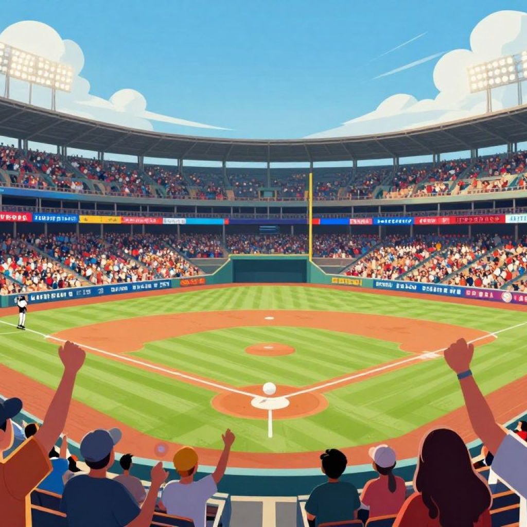 Fans at Kauffman Stadium during a Royals game with sports betting signage