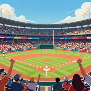 Fans at Kauffman Stadium during a Royals game with sports betting signage