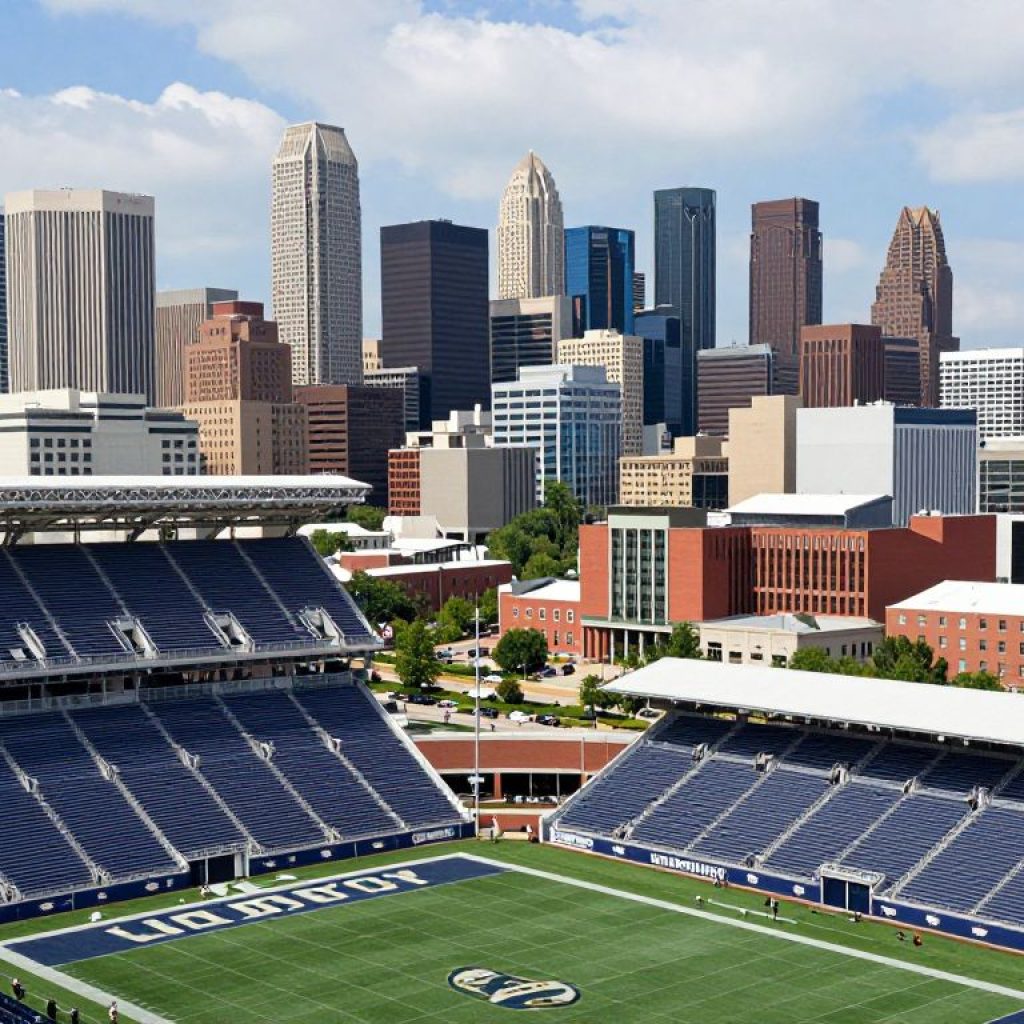 Kansas City skyline featuring a football stadium