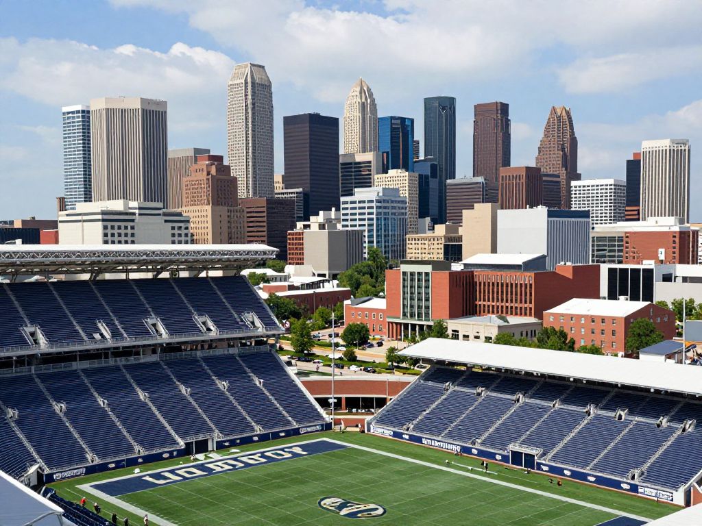 Kansas City skyline featuring a football stadium
