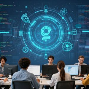 Diverse group of individuals in a tech training environment