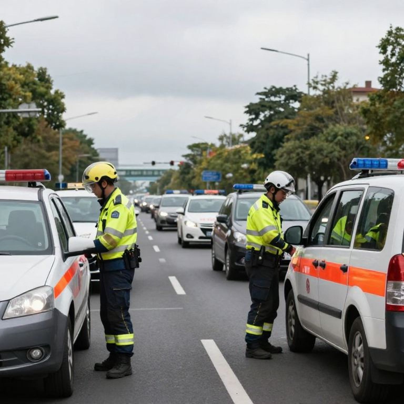 Emergency responders at a traffic incident in Kansas City with vehicles involved