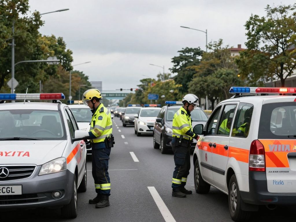Emergency responders at a traffic incident in Kansas City with vehicles involved