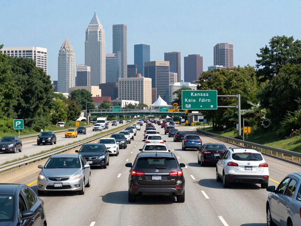 Aerial view of Kansas City highway traffic