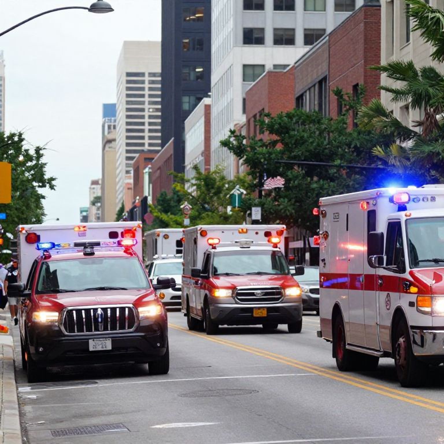 Emergency vehicles in Kansas City responding to traffic incidents