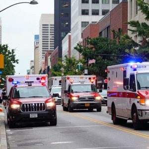 Emergency vehicles in Kansas City responding to traffic incidents