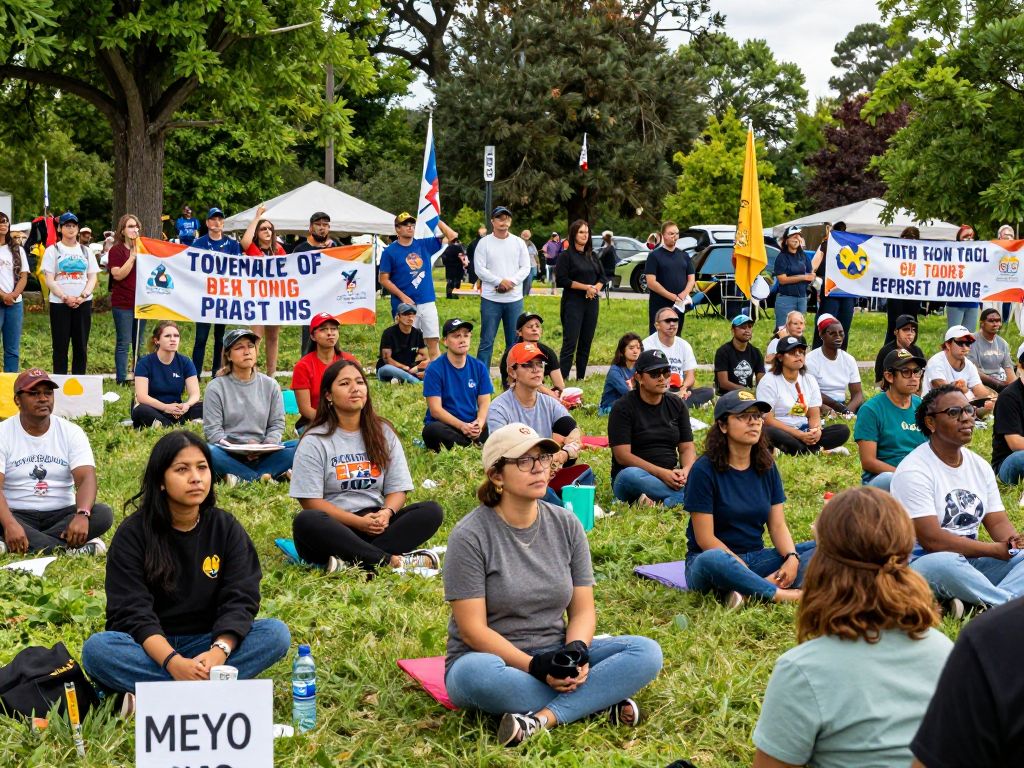 Community members gathering for a peaceful vigil and rally at Mill Creek Park in Kansas City.