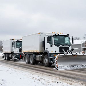 Snowplow treating icy roads in Kansas City