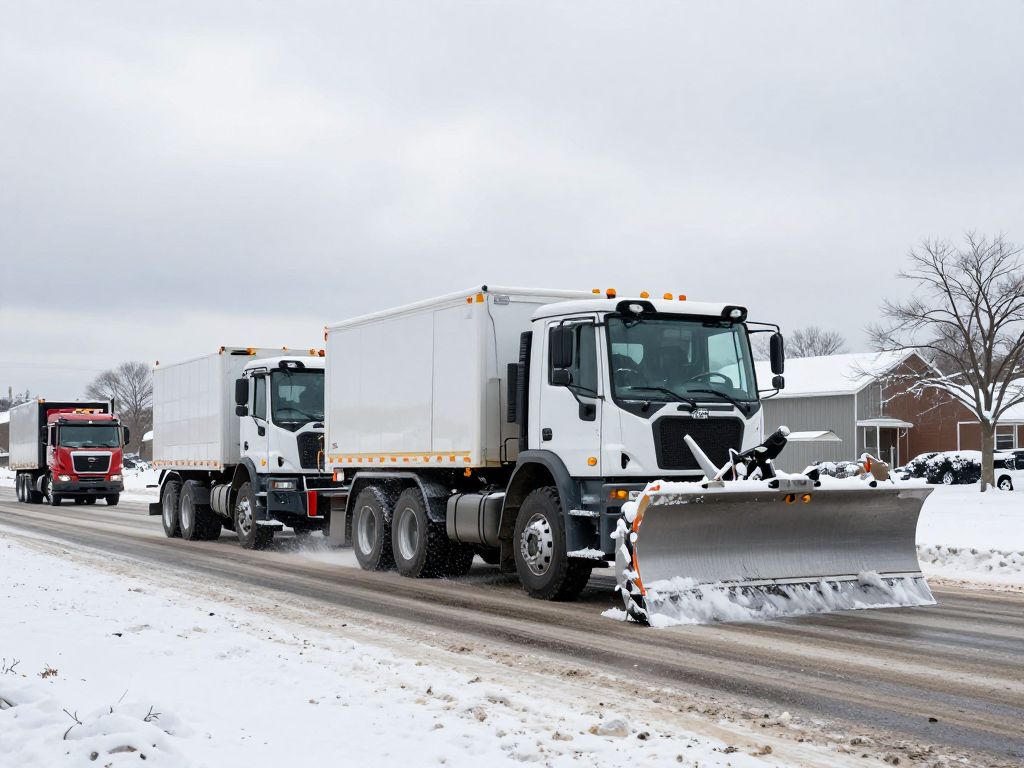 Snowplow treating icy roads in Kansas City