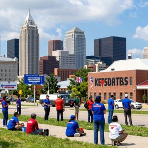 Kansas City skyline showing preparations for the FIFA World Cup.