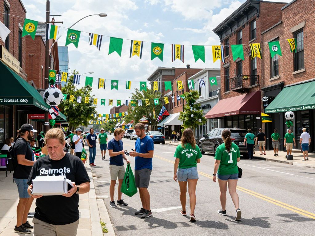Kansas City street scene with World Cup preparations