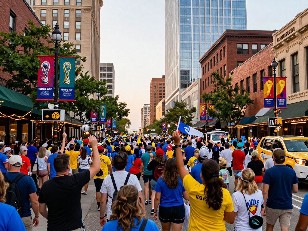 Kansas City cityscape with World Cup decorations