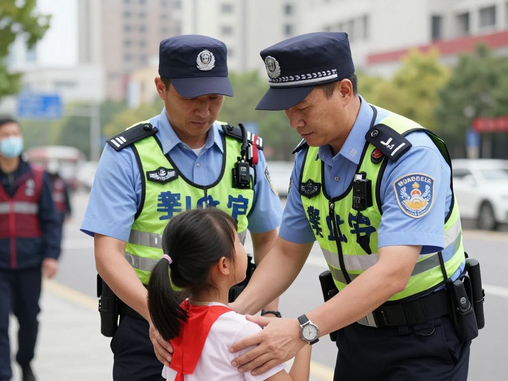 Police officer assisting children in Kansas City