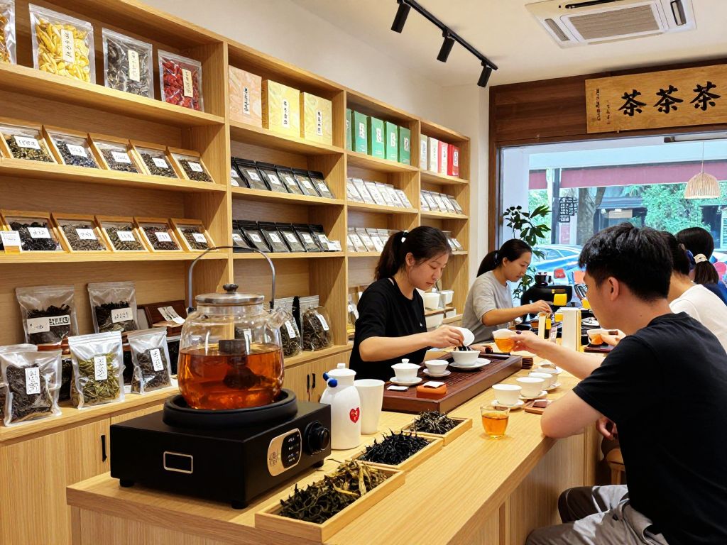 Cozy interior of a Kansas City tea shop with diverse tea selections