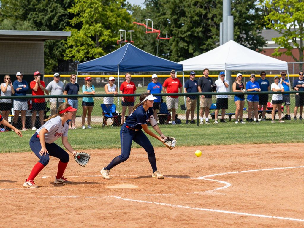 Image of the KC Diamonds women's softball team in action on the field.