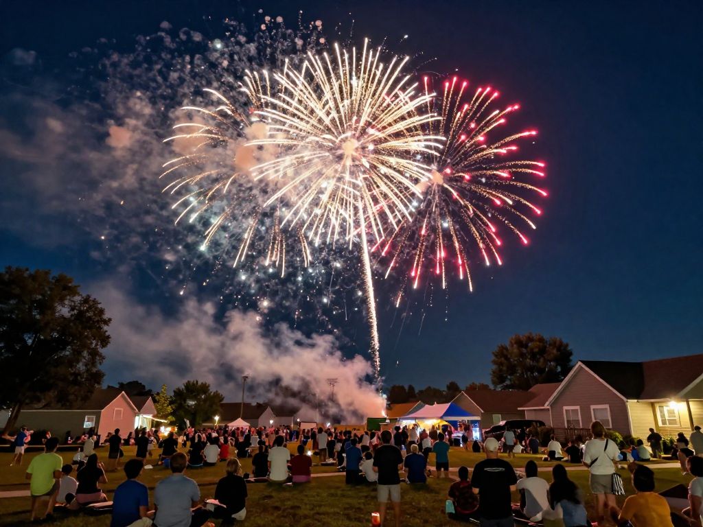 Fireworks lighting up the night sky during a community celebration in Kansas City.