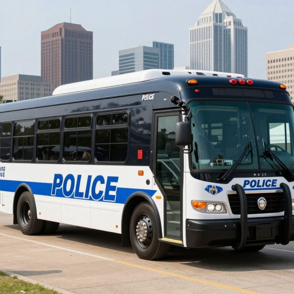 Kansas City Police Department's new command post bus at an outdoor event