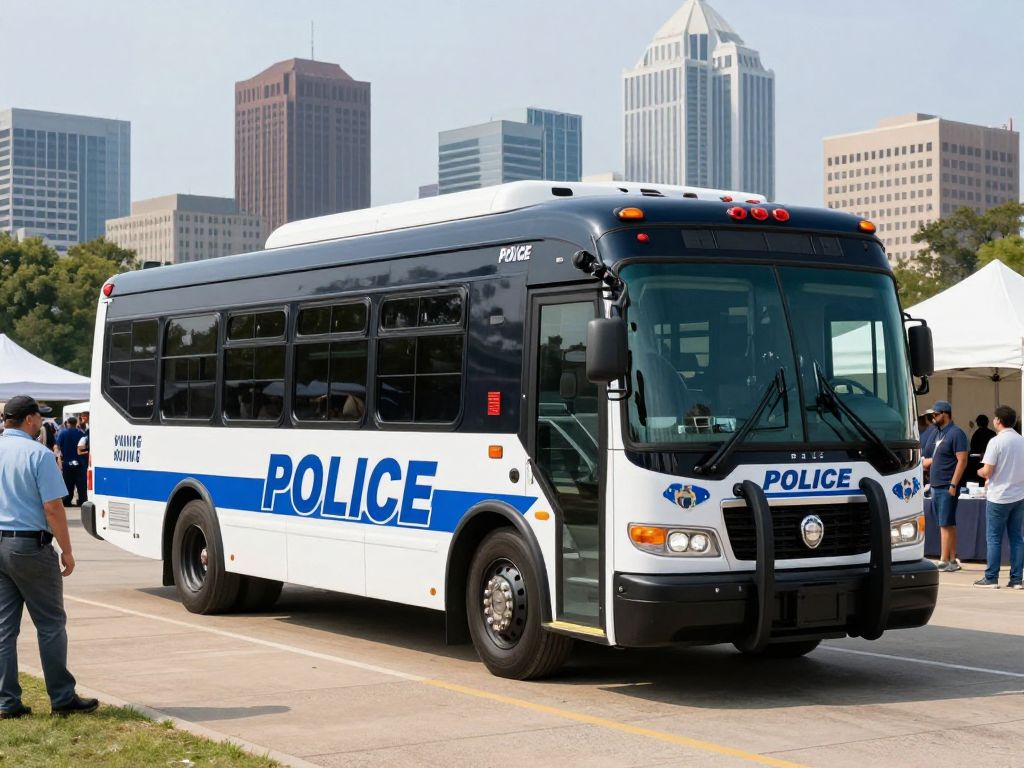 Kansas City Police Department's new command post bus at an outdoor event