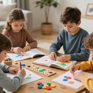Children participating in indoor activities during winter weather.