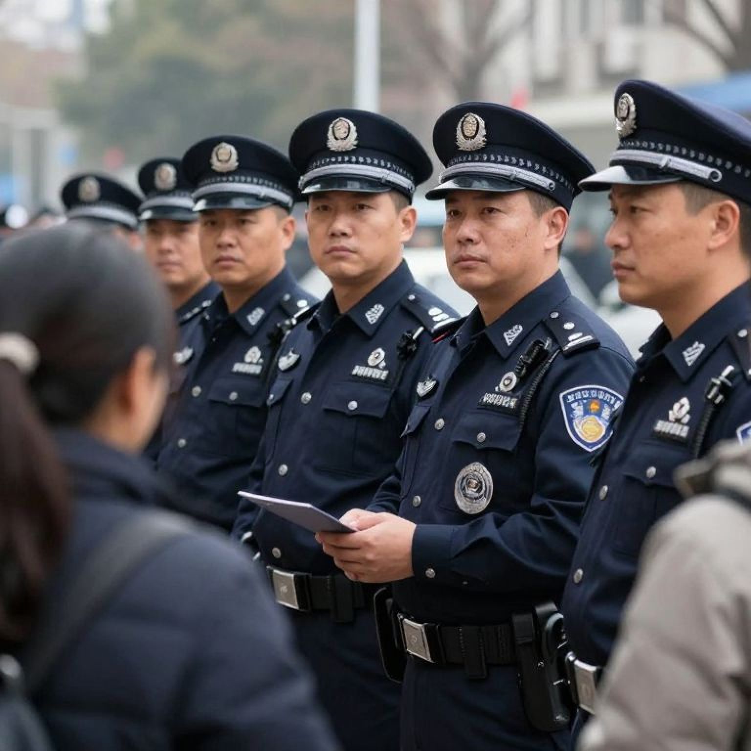Law enforcement officers interacting with citizens without masks