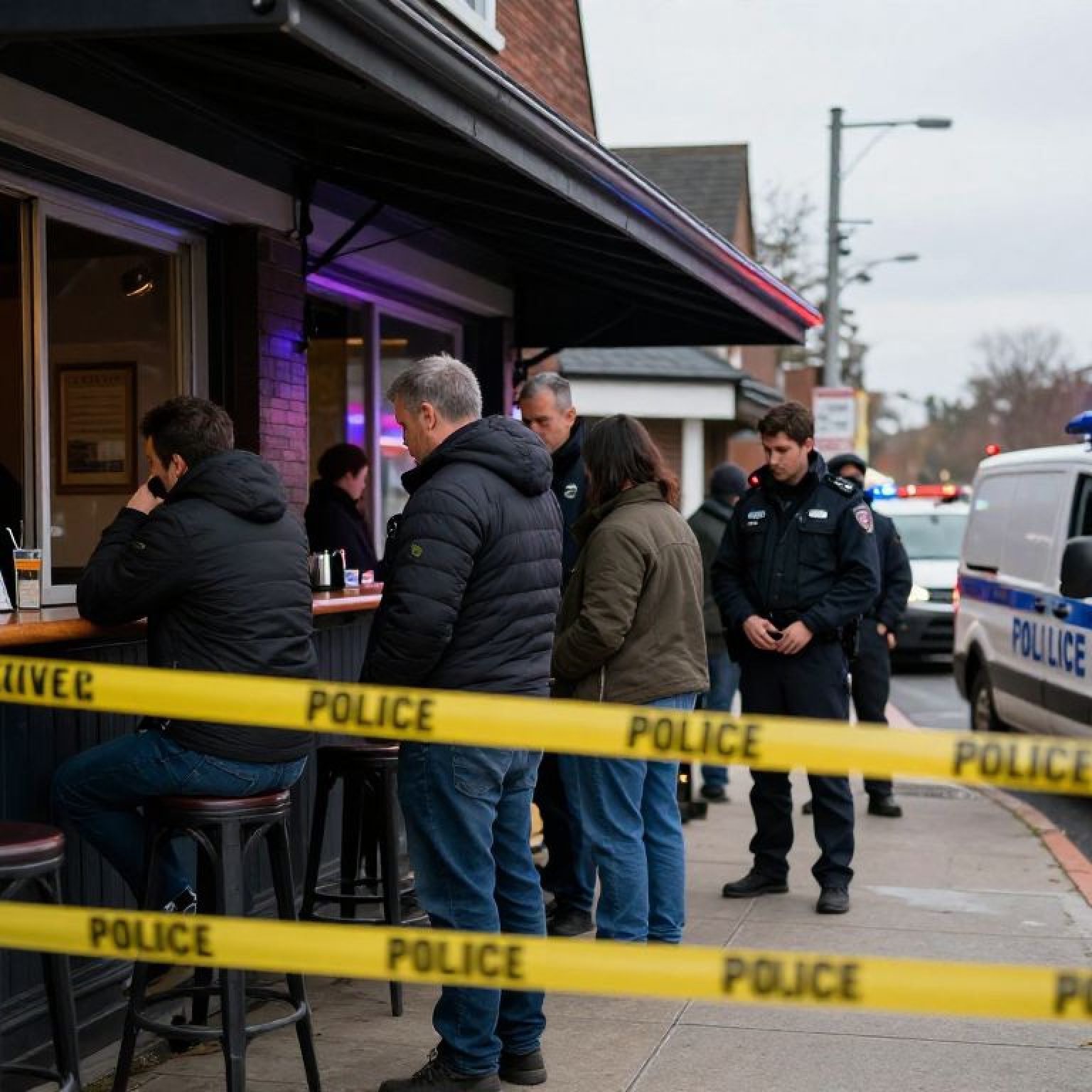 Emergency vehicles at the scene of a bar shooting in Lawrence